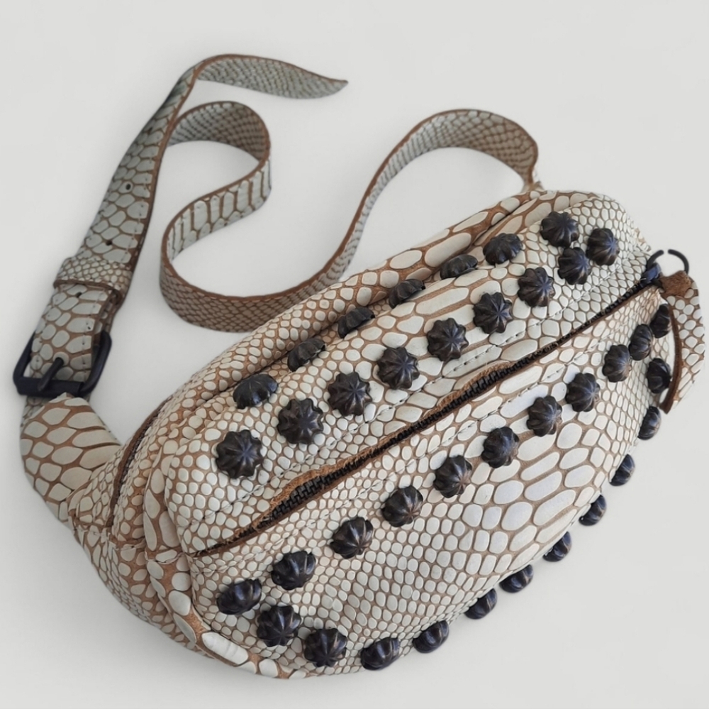 FREEBIRD Cobra Stud Waist Sling Bag Leather Fanny Pack Bum Belt Biker Punk Snake